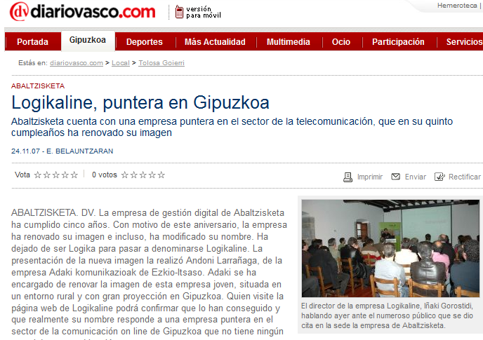 artículo del Diario Vasco-"Logikaline, puntera en Gipuzkoa"
